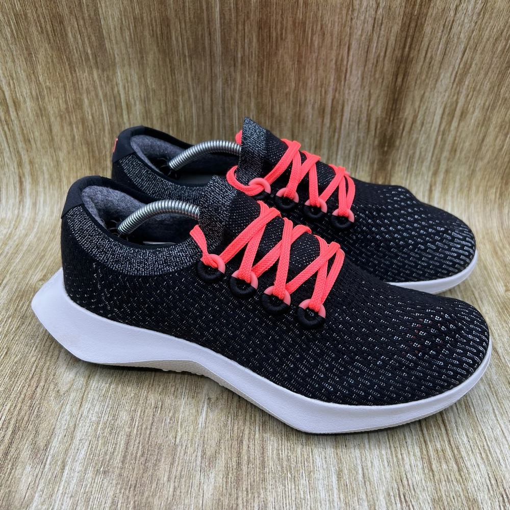 Allbirds Tree Dashers 2 Women's Size 9.5 Black‎ Neon Coral Running Sneakers TD2